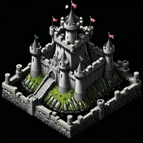 a close up of a castle with a flag on top of it