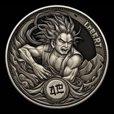 a silver coin with a dragon and a chinese character on it