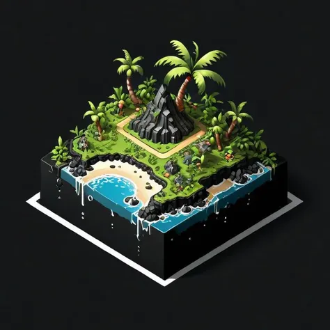 a small island with palm trees and a beach on a black background