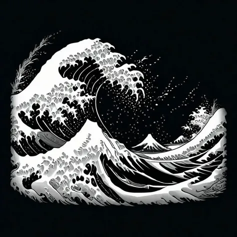 a black and white image of a wave with a lot of bubbles