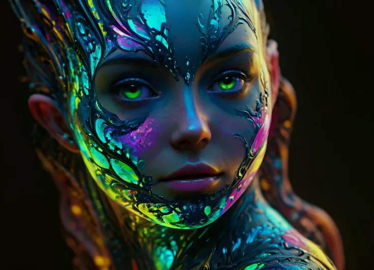 a close up of a woman with a glowing face and body