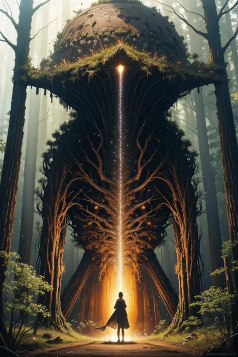 (art by Tomasz Alen Kopera:0.7) , mid body shot of a Crude well-endowed Disgust from Inside Out, Peaceful, Zoom lens, Luminous trails, In the middle of the journey of our life I found myself within a dark forest