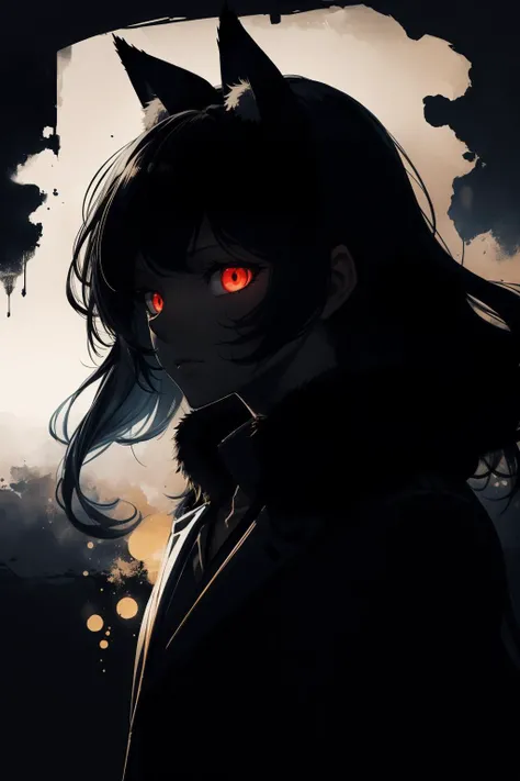 (black silhouette:1.5), solo, 1girl, (white outlines:1.35), circular, military uniform, (omni:1.3), art style, ink, blue, 1girl, solo, long hair, red electric eyes, glowing eyes, electricity from eyes, (creative:1.3), animal ear fluff, plants, luxury, gold...