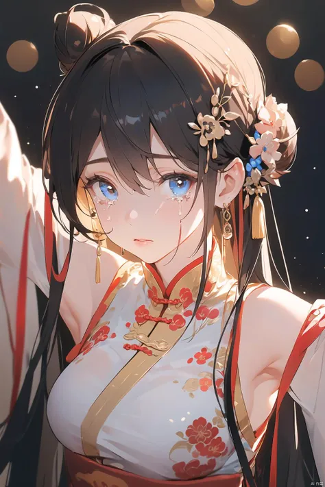 anime girl with blue eyes and a flower in her hair