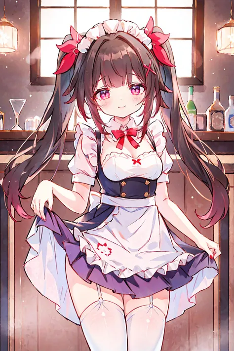 anime girl in a maid outfit standing in a kitchen