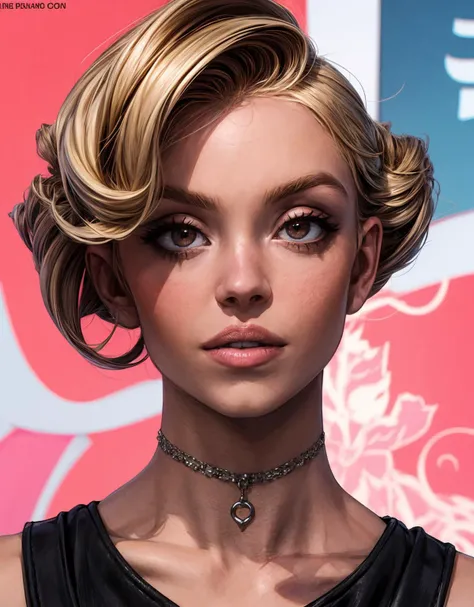 (ultra-detailed graphic novel illustration:1.1),
<lora:detail tweaker 90 CA 15:1.2>, <lora:Sydney Sweeney:0.9>, BREAK,
young woman, very short blonde hair, large brown eyes,
pink lips, choker,