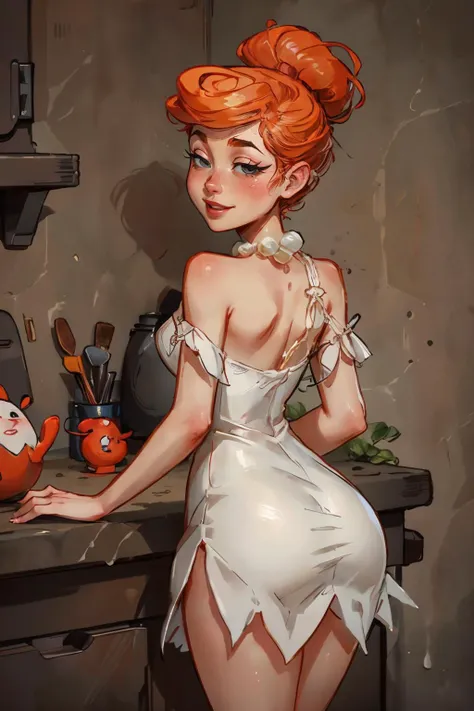 a close up of a woman in a white dress holding a pumpkin