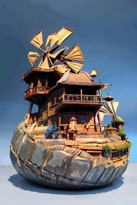 masterpiece, best quality,mengde,wood,(statue:1.1),castle,windmill,simple background,no humans,