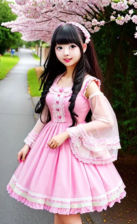 1girl, lo sweet:1.64, smile, looking back, in doors, spring, pink dress, dress, long hair, white thighhighs, high heels, (recoco:1.24), frilled dress,  detailed face, petals, flower patterned dress,  
forge and factory background, flame, 
 <lora:nana_v6:0....