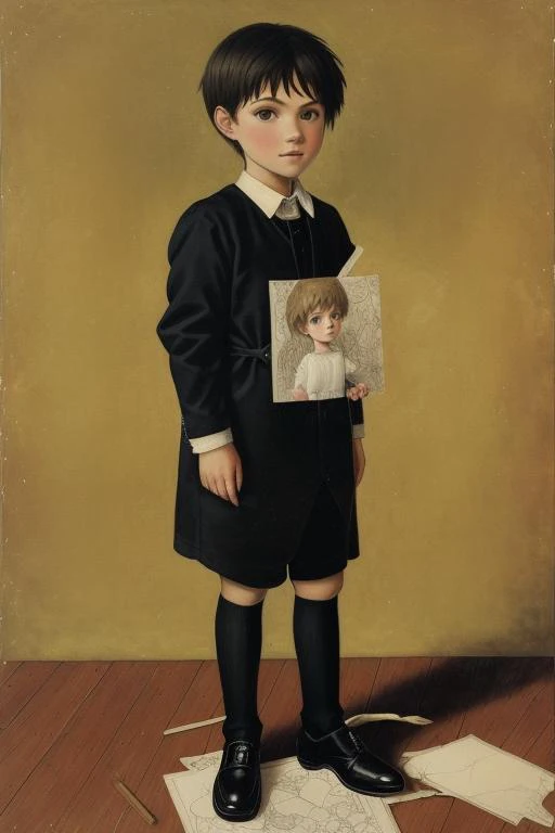 <lora:lostgirls:1>, lostgirls, a painting of a boy with drawings on him