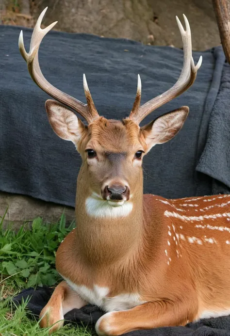 <lora:MagFash Kate-Model SDXL 4720-59:0.9>, realistic photo of a deer, sitting, antlers, looking at the camera, close up, (sharp focus, highly detailed, 4k, 8k, best quality, masterpiece, ultra highres:1)