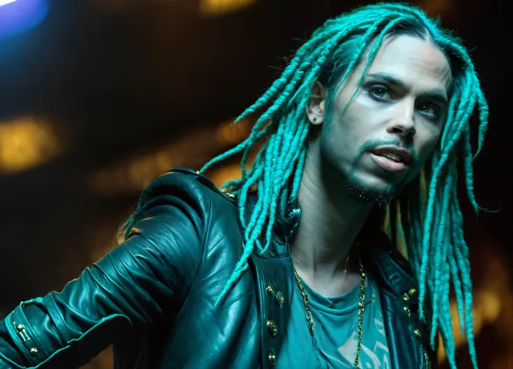 arafed man with dreadlocks and leather jacket on stage