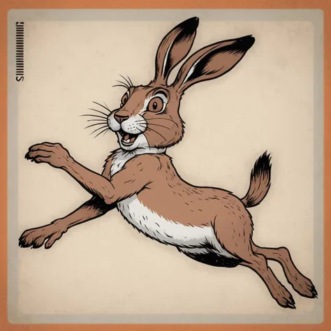 intrincate detailed cartoon in the style of matchbox art, safety matches, profile of a jumping hare, gritty texture, print displacement, halftone, worn out, engraved  <lora:Cartoon_SDXL_V2:1>