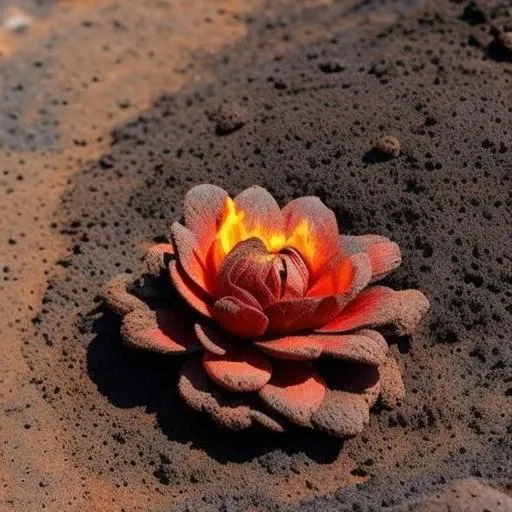 there is a red flower that is on the ground