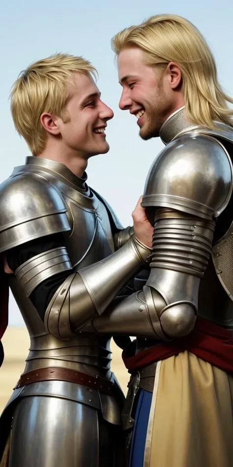 two men in armor are standing next to each other