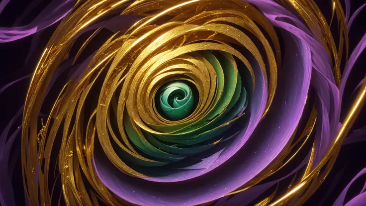 digital art, fractal  swiryl with julia n effects , fantasy shapes gold flora elements , perfect quality golden roses and rare gems and kyrstals , colorfull