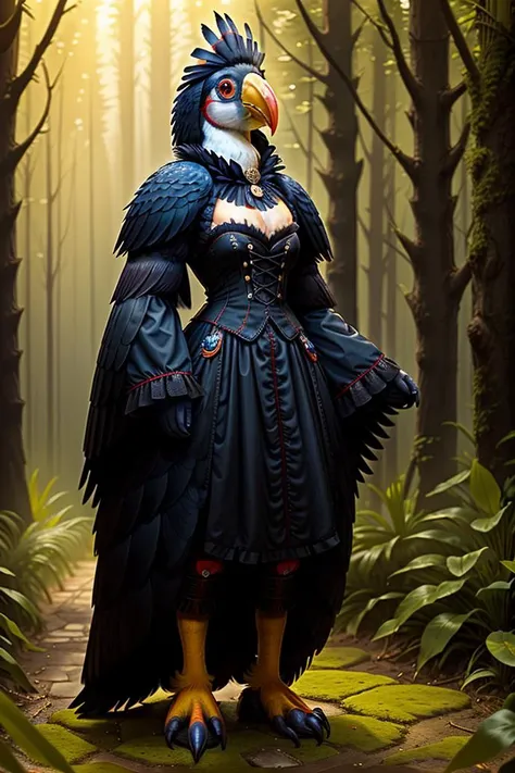 RAW photo, humanoid, a upper body photo of [[man:Toucan:2] ] a werebird bird standing , Toucan, Maid dress,gothic_lolita,temple, forest,muscular female, <lora:100_Toucan_1v_5_1080_0001BD5e_off:0.6> <lora:7_wereanimal_1v5_768_0001BD5e_NR128NA128off-000002:0...