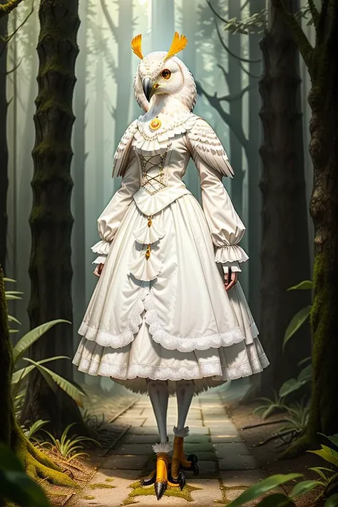 RAW photo, humanoid, a upper body photo of [[man:bird:2] ]a werebird bird standing ,white , Maid dress,gothic_lolita,temple, forest,muscular female, <lora:100_Toucan_1v_5_1080_0001BD5e_off:0.6> <lora:7_wereanimal_1v5_768_0001BD5e_NR128NA128off-000002:0.4>,...