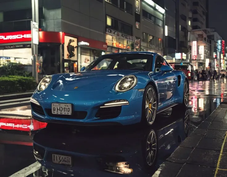 Porsche in Tokyo, night photo, reflections, 4k, uhd, hdr