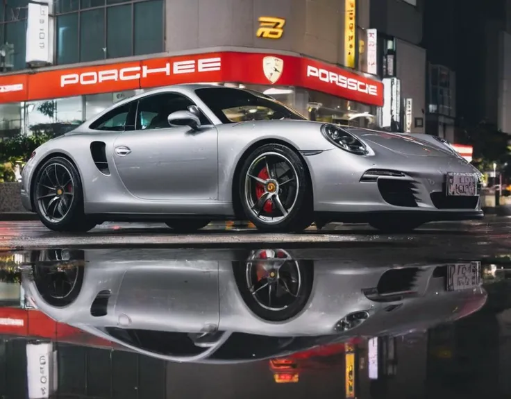 Porsche in Tokyo, night photo, reflections, 4k, uhd, hdr