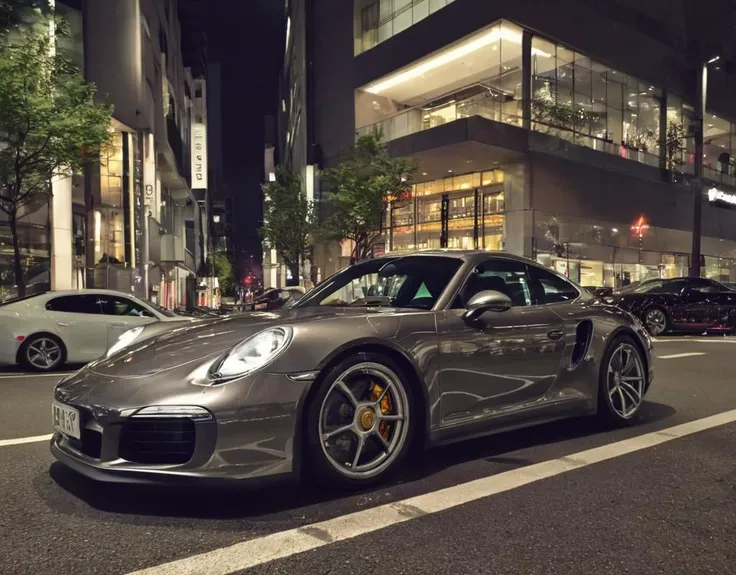 Porsche in Tokyo, night photo, reflections, 4k, uhd, hdr