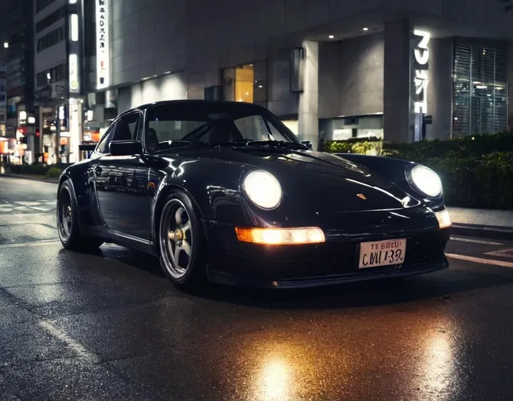 Porsche in Tokyo, night photo, reflections, 4k, uhd, hdr