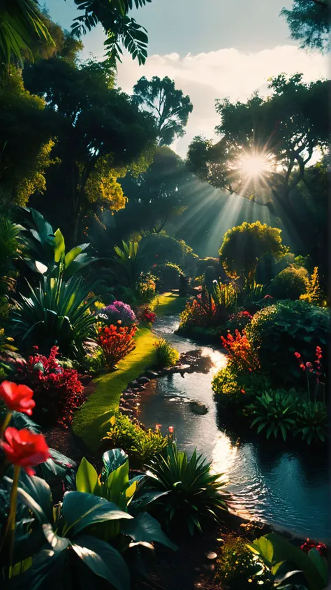 a close up of a stream in a lush green park