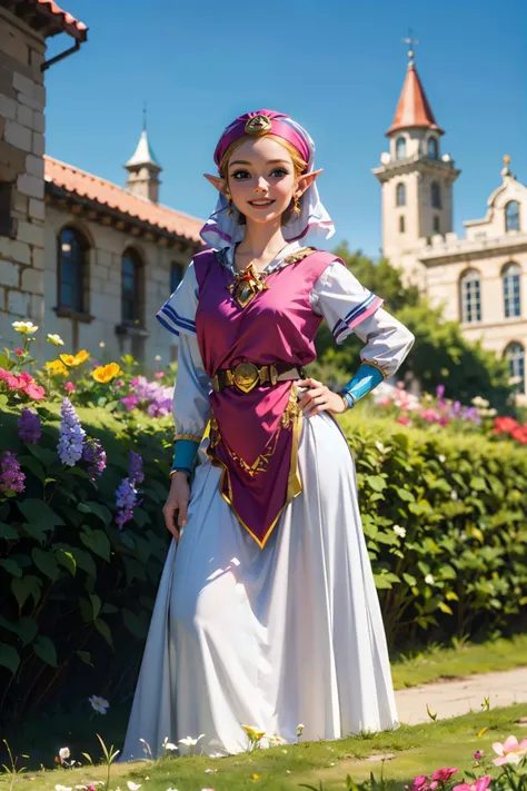 a woman in a long dress posing for a picture in front of a building