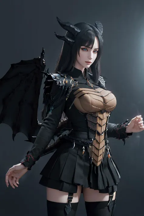 (masterpiece:1.3), best quality, highres, absurdres, 4k, raytracing, detailed, intricate details, 1gitl, (mature female:1.2), dragon horns, dragon tail, dragon wings, <lora:WaifuDragon:1>