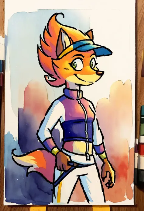 fleetLovers, 2d, yistyle, clean, no blur, watercolor, painting, solo, female, anthro