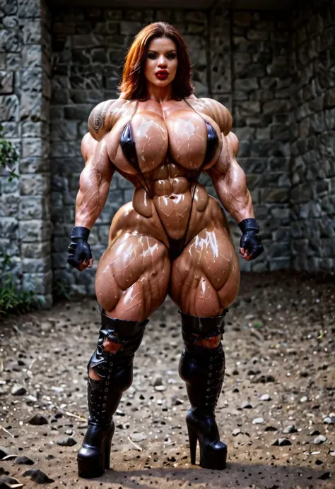 (full body:1.2 ultra detailed, best quality:1.2, highly detailed skin:1.2, highly detailed, natural lighting),high definition professional photograph,huge-chested mega-muscled mega-bodybuilder muscle_bimbo pretty black Yvette Bova as a horny fighter,worlds...