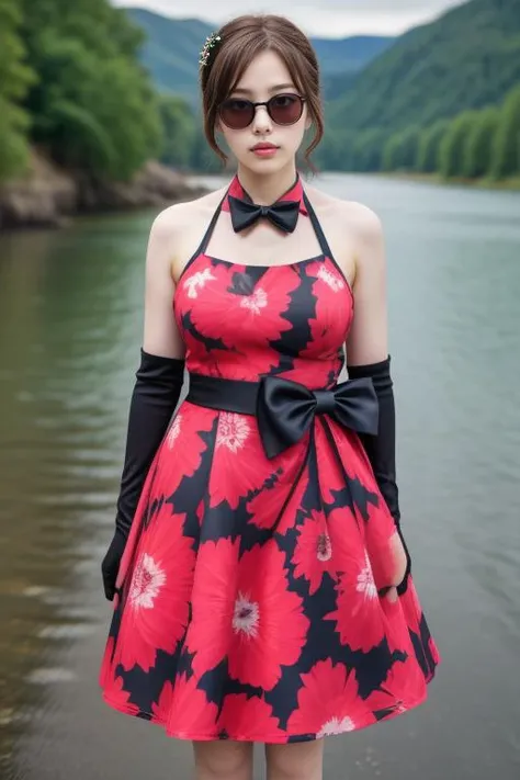 1woman, realistic, masterpiece, full body shot, scenic view
waist bow dress, elbow gloves, halter dress, floral print
<lora:Halter_Dress_By_Stable_Yogi:1>