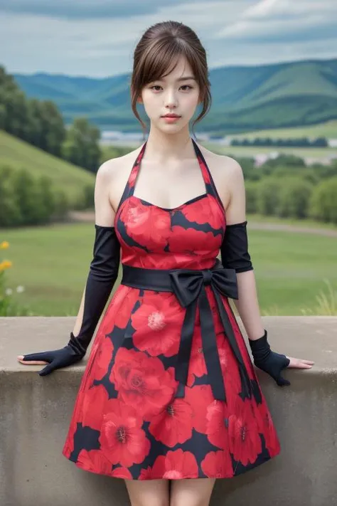 1woman, realistic, masterpiece, full body shot, scenic view
waist bow dress, elbow gloves, halter dress, floral print
<lora:Halter_Dress_By_Stable_Yogi:1>