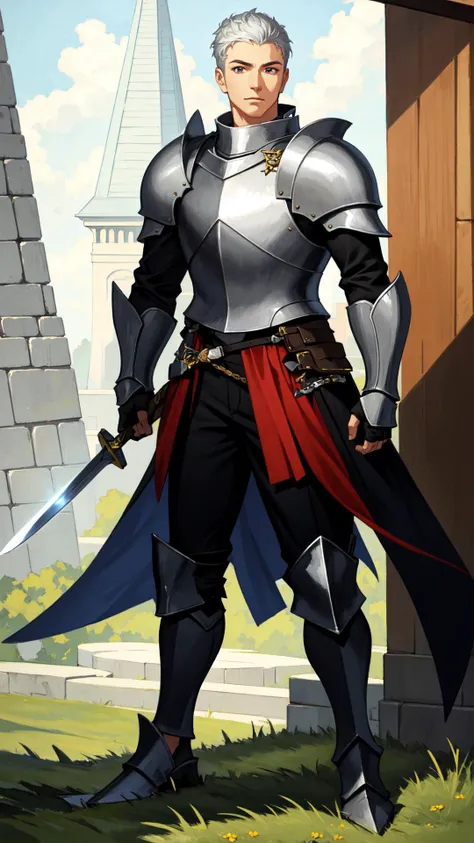 <lora:PathfinderKM:0.7>, mature male, full body view, Pathfinder, Fantasy art, knight, silver armor, holding a sword in front of him, 8k, 16k, trending on pixiv, fanbox, skeb, masterpiece, detailed face, digital painting,