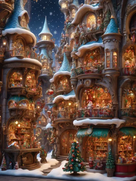 8k, highly detailed, a christmas themed toy shop in a vast fantasy vertical city, fantasy, dreamlike, whimsical, masterpiece<lora:EnvyFlourishesXL01:1>