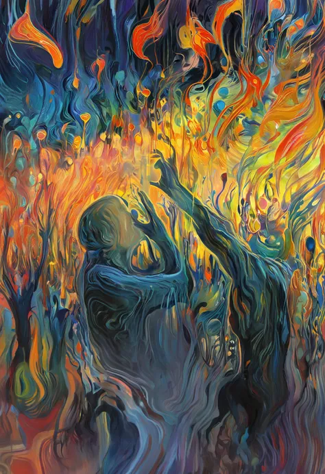 Edvard Munch style oil painting, psychedelic art (drdjns style), a synesthete hears Beethovens Ode to Joy for the very first time, 8k, hdr, masterpiece