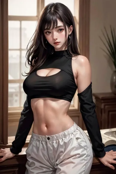 best quality,masterpiece,highres,original,extremely detailed wallpaper,perfect lighting,extremely detailed CG,<lora:add_detail:0.3>,perfect_photography.txt,
<lora:Crop-tops-fc-v3:0.8>,crop top,