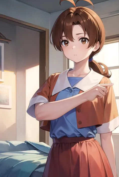 deliaketchum, <lyco:deliaketchum-lyco-nochekaiser:1>,
deliaketchum, brown hair, (brown eyes:1.7), parted bangs, (ahoge:1.5), ponytail, low ponytail,
BREAK shirt, pink shirt, short sleeves, skirt, blue skirt, long skirt,
BREAK indoors,
BREAK looking at view...