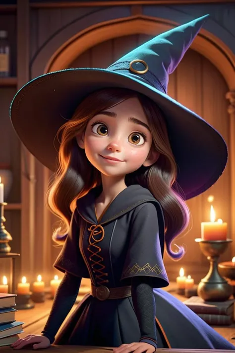 teen girl witch, (3D animated character), (pixar), (disney animation) (fantasy art), (masterpiece:1.2), art, extremely detailed, wallpaper, 4K, 8K, high resolution, immersive atmosphere