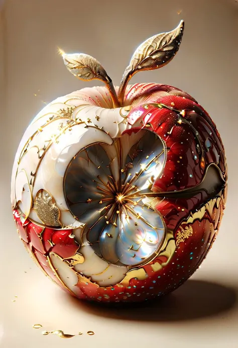 there is a red apple with a gold leaf on it