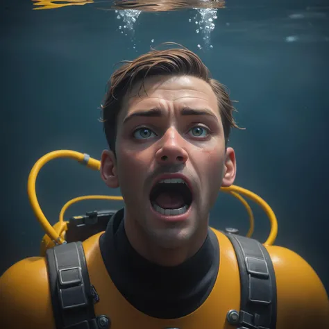 confused, looking around scared ,, Diver ,William Stryker,Merrow 
Photorealistic Cinematic lighting 4K quality super realistic detailed photo style cinematic 35mm rich deep colors masterpiece ultra high resolution photorealism 8k hyper realism fujifilm  S...