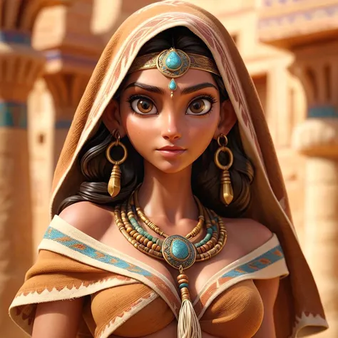 ancient babylon, 8k, dslr photo, 1 female sultry priestess looking at camera, studio quality, photorealistic , happy, intricate lined wool fringed tasseled shawl (navel), hyperrealism,1.8 Canon 100mm F2.8,soft moisturized glossy tanned skin,skin grain, ski...