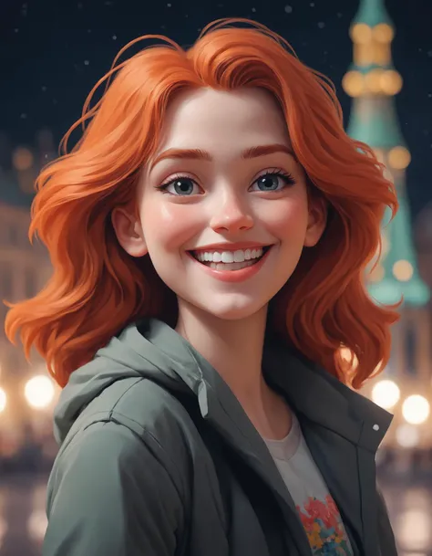 Pixel Art pixelated pixel pixel  , extremely content happy smile , + / A fit red haired woman in St Petersburg in spring at midnight