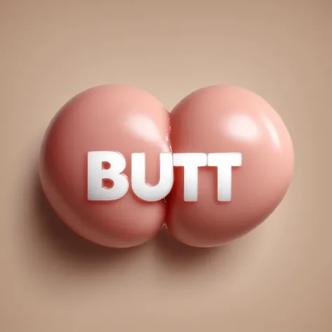 ("BUTT" text logo:1.2), fleshy, butt crack, the letters "B U T T" are prominent, perfect text