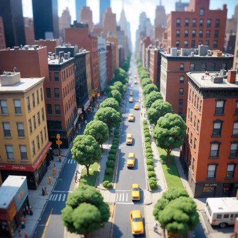 a classic landscape painting of tilt shift photography of a new york city street from above  , by John Anster Fitzgerald, anime niji illustration  Diane Arbus