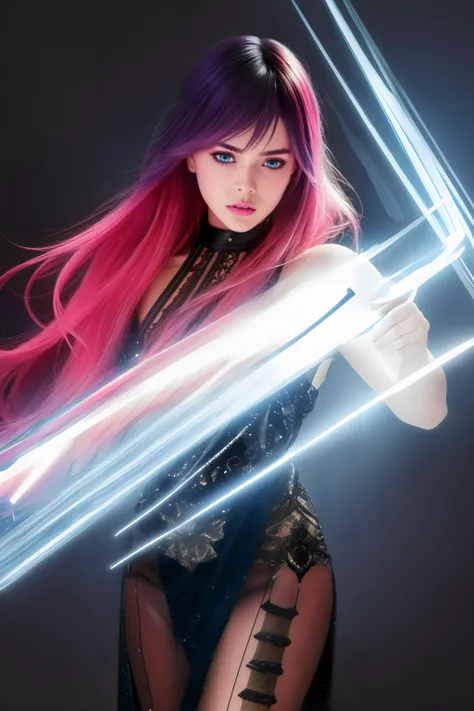 intrinsically detailed hair, ((UHD)), ((absurdres:1.2)), volumetric lighting, neon hair, dark mood, RAW, HQ photo, color HD photo, Leica camera, ((full-body shot), high quality photo, masterpiece), best quality, absurdres, vivid vibrant colors, skin pores,...