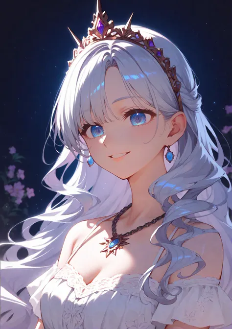 anime girl with white hair and blue eyes wearing a tiable