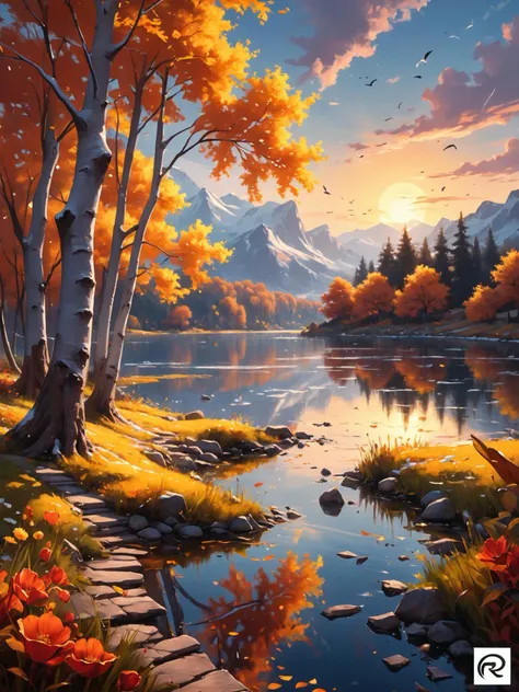 A stunning and captivating art piece by the talented artist "red_poppy" features four vertically arranged canvas paintings, each representing a distinct season. The first canvas portrays the vibrant and lush beauty of spring, with an abundance of blooming ...