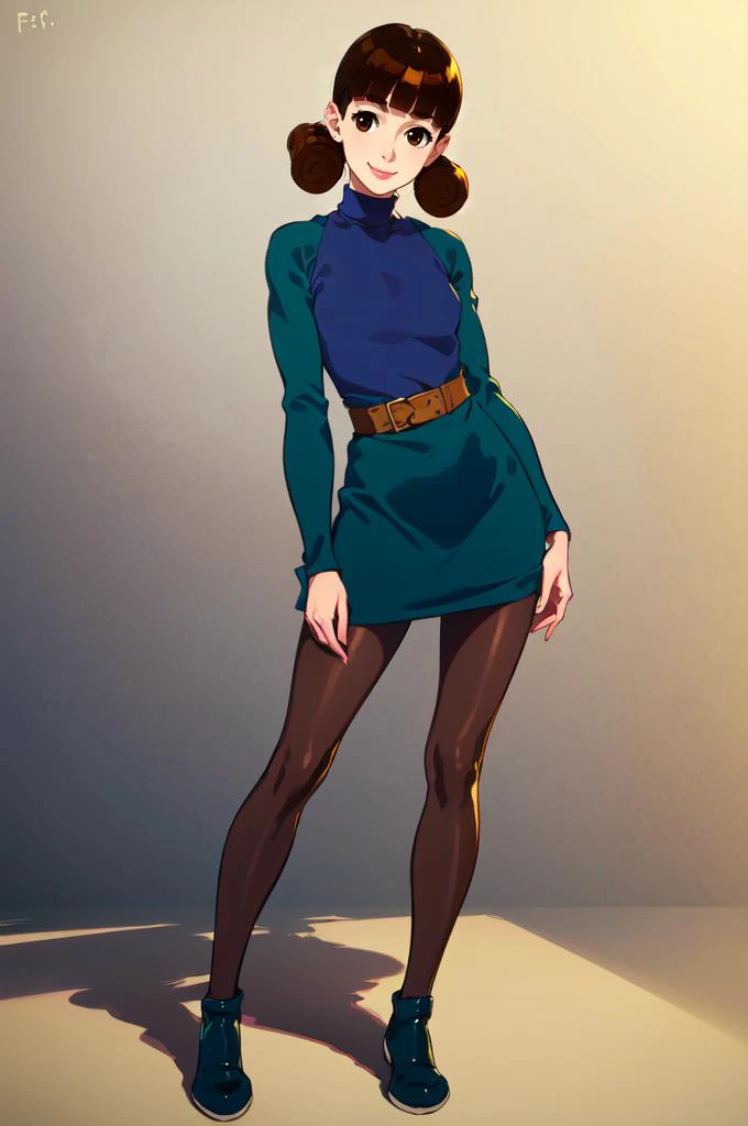 solo, smile,  <lora:Ms._Mari__Mariko_Ozono_Mega_Man_Battle_Network:0.85> ms_mari, brown eyes, brown hair, short hair, blunt bangs, turtleneck, dress, pantyhose,  <lora:Feguimel [MockAi - v1.0]:0.8> feguimel, soft shading, realistic proportions,, absurdres,...