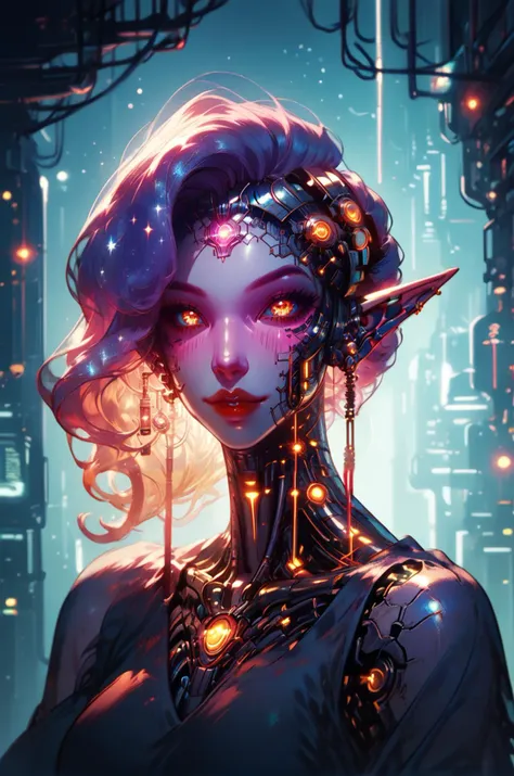 a woman with glowing hair and a futuristic face